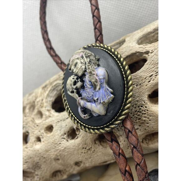 Valentine Til Death Do Us Part Sugar Skull Mexican Bolo Tie Skeleton Mens Women - Picture 6 of 15